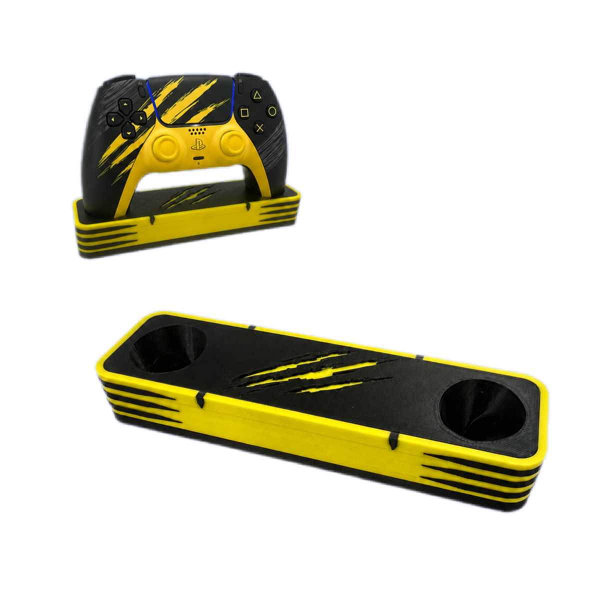 Wolverine Inspired PS5 DualSense Controller Stand – Yellow & Adamantium Silver