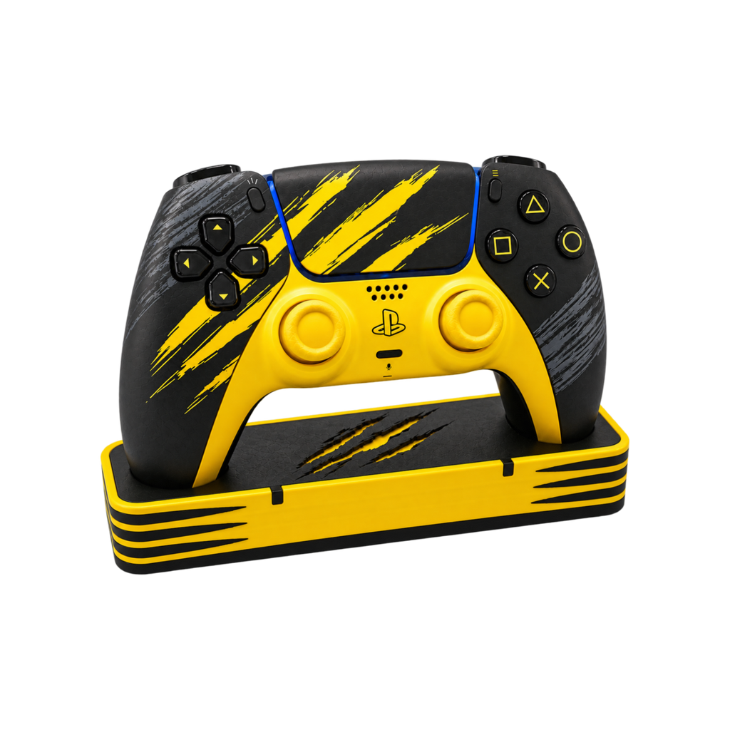 Wolverine Inspired PS5 DualSense Controller Stand – Yellow & Adamantium Silver