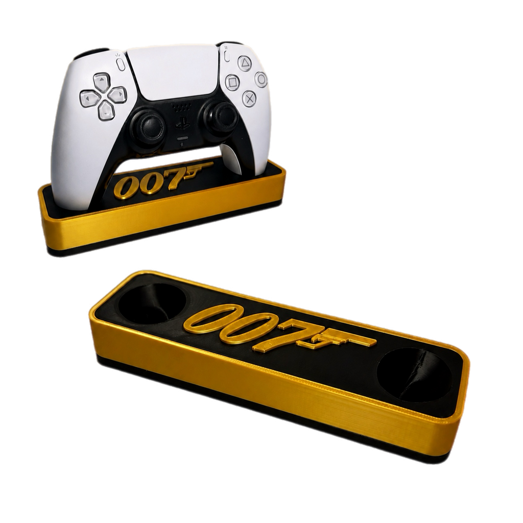 007 First Light PS5 Controller Stand – Gold & Black Premium Gaming Desk Accessory