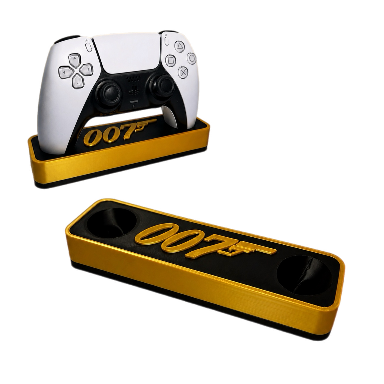 007 First Light PS5 Controller Stand – Gold & Black Premium Gaming Desk Accessory