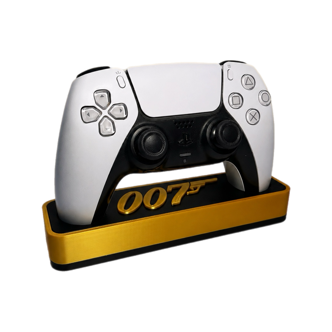 007 First Light PS5 Controller Stand – Gold & Black Premium Gaming Desk Accessory