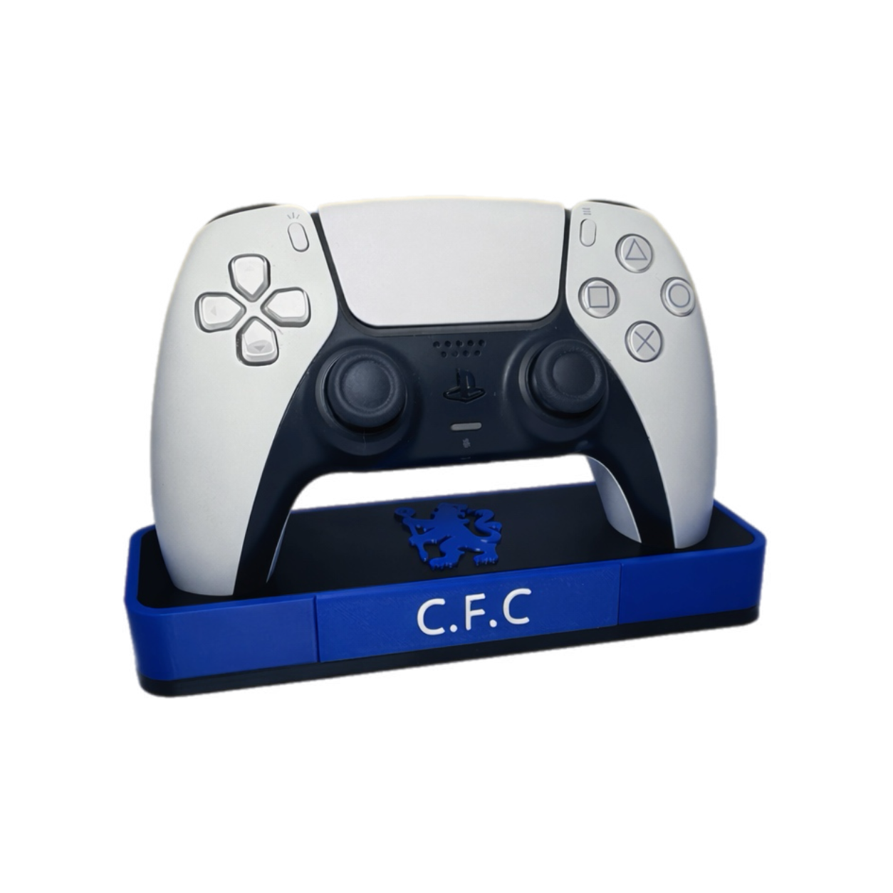 Chelsea Themed PS5 Controller Stand – 3D Printed Gaming Desk Accessory